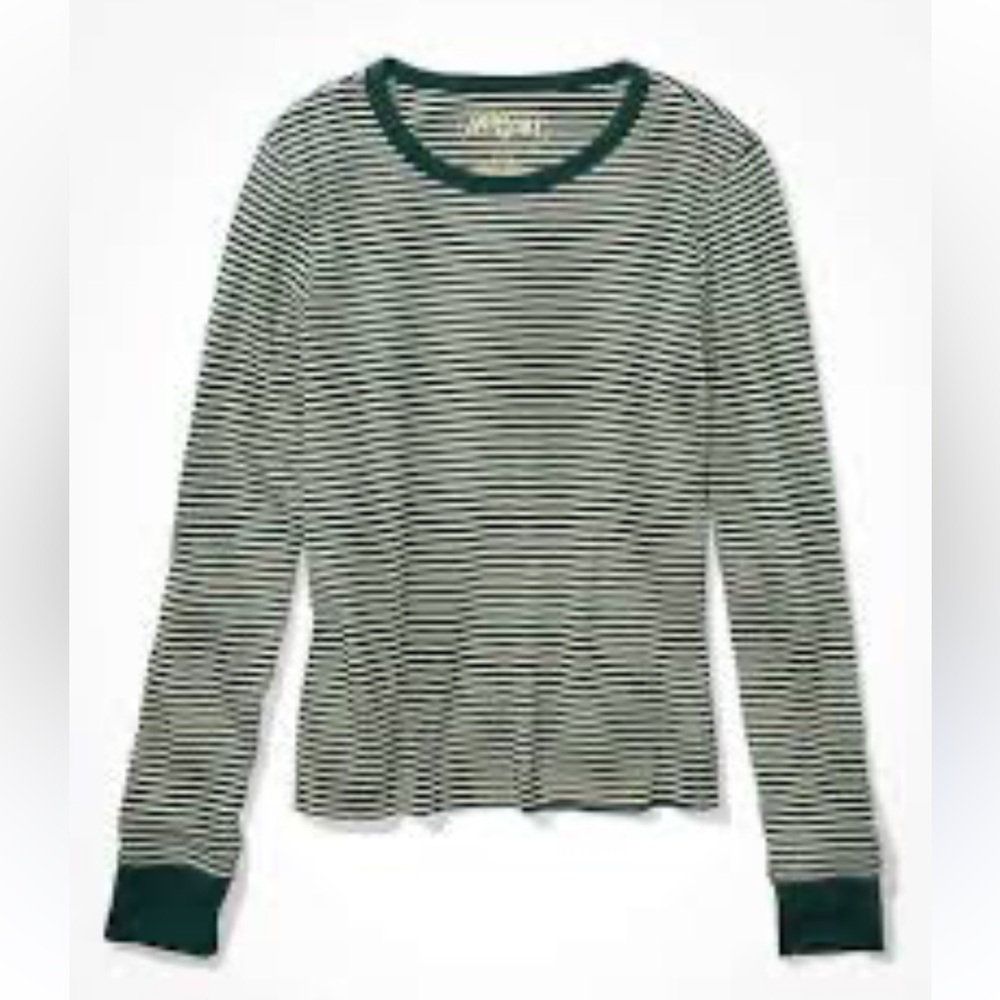 American Eagle Long Sleeve Green and White Striped shirt